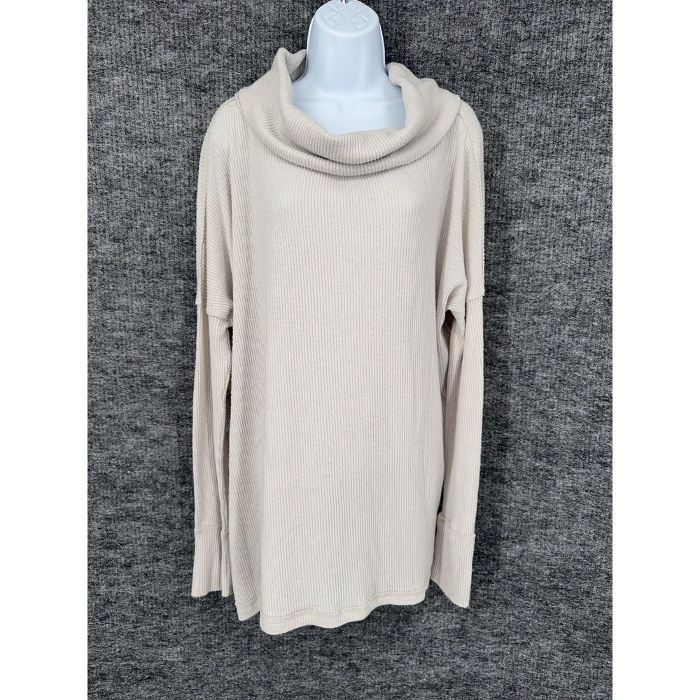 Free People Sweater Tunic Womens Large Cream Cowl Neck Ribbed Knit Oversized